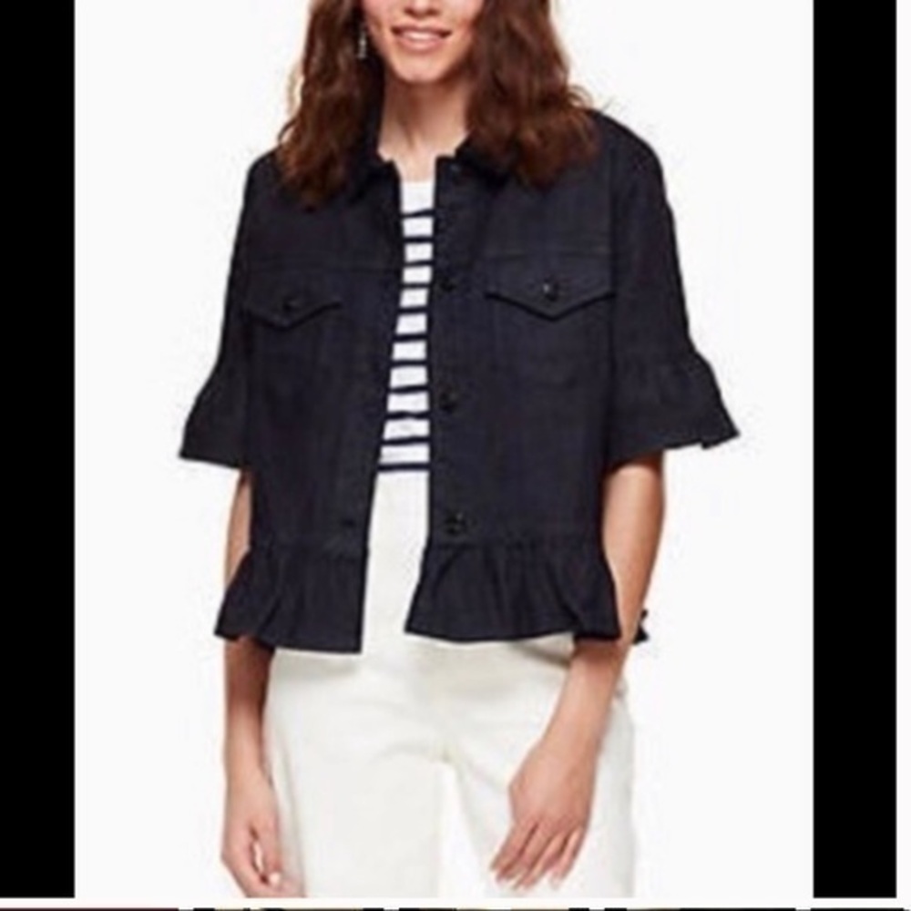*Kate Spade Flounce Sleeve Denim Button Down Jacket Size XXS

G